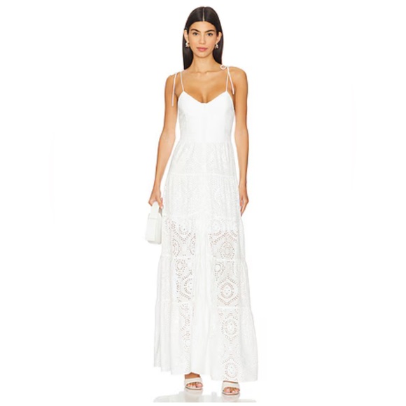NEW ALICE + OLIVIA Shantella Button Front Tiered Maxi Dress Womens 4 White - Picture 1 of 13